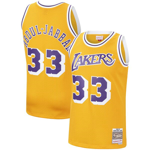 Camiseta Kareem Abdul-Jabbar 33 Los Angeles Lakers 1984-1985 Classics Swingman Amarillo Hombre